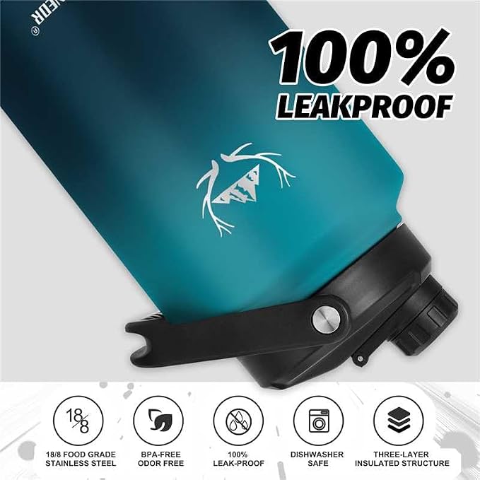 NATURE PIONEOR 1 Gallon (128oz) Insulated Water Bottle Jug with Carrier Bag | 18/8 Food-grade Stainless Steel, Double Vacuum Insulation, Wide-Mouth, Straw & Spout Lid, Strap, Camping, Hiking, Gym, Work - Image 6