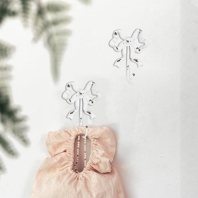 Cast Iron Shabby Chic Wall Mounted Bow Hook,Decorative Coat Hook for Scarf, Bag, Towel, Hat etc for Living Room Kitchen Bathroom Office Pack of 2 - Image 6