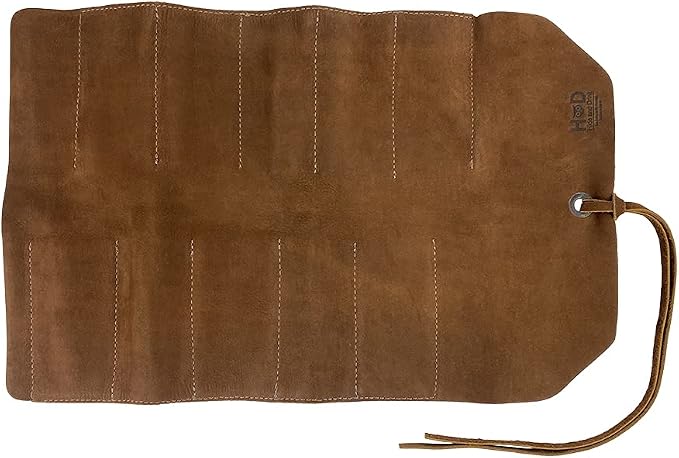 Hide & Drink, Rustic Small Tool Roll-Up Bag (10 Slots), Portable Carry-On Pouch, Workshop Storage, Woodworking Tools Organizer, Vintage, Full Grain Leather, Handmade, Swayze Suede - Image 2