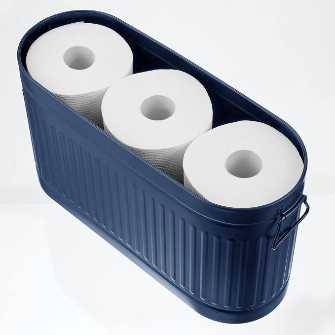 mDesign Large Steel Free Standing Toilet Paper Organizer, 6-Roll Tissue Storage Holder Container Bin for Bathroom Floor, Fits Under Sink, Vanity, Shelf, In Cabinet, Corner, Oscar Collection, Navy Blue - Image 4