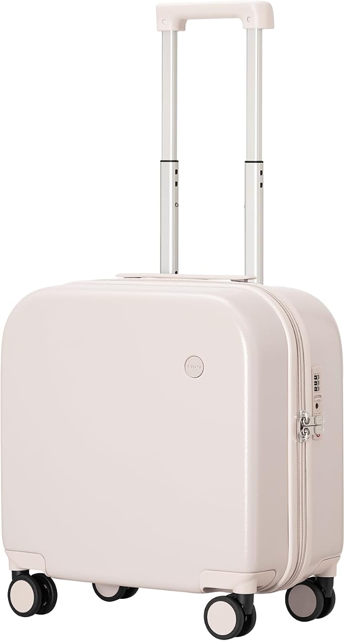 mixi Carry on Luggage, Suitcase with Spinner Wheels 16in Luggage Hardshell Lightweight Rolling Suitcases PC with Cover & TSA Lock, Off White（Slight Pink） by MIXI