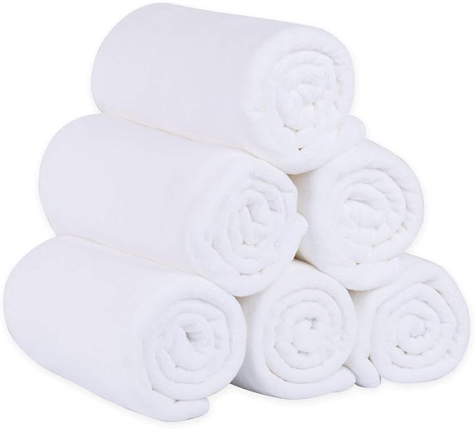 JML Bath Towel, Large Microfiber Bath Towels Set 6 Pack (30" x 60") - Soft, Extra Absorbent, Quick Dry as Hair Wrap, Fitness, Sport, Yoga, White by JML