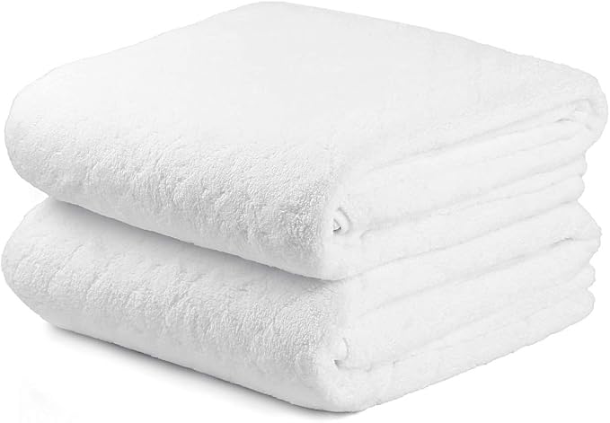 JML Microfiber Bath Towels Set of 2, 30 in x 60 in, Oversized, Ultra Soft, Super Absorbent, Fast Drying, No Fading Large Bathroom Towel Set for Sport, Travel, Fitness, SPA,Yoga (Coral Fleece - White) by JML