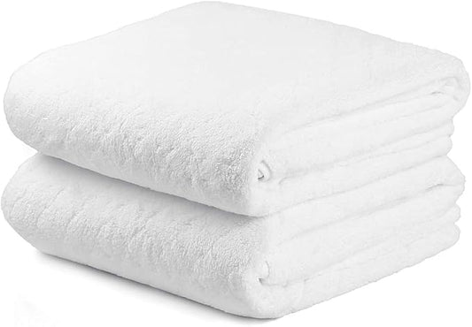JML Microfiber Bath Towels Set of 2, 30 in x 60 in, Oversized, Ultra Soft, Super Absorbent, Fast Drying, No Fading Large Bathroom Towel Set for Sport, Travel, Fitness, SPA,Yoga (Coral Fleece - White) by JML