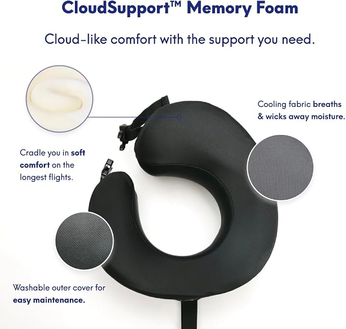 C CUSHION LAB Extra Support Travel Pillow, Award-Winning Patented Ergonomic Design for Chin & Neck Support Memory Foam Neck Pillow, Compact Airplane Pillow for Traveling, Flight, Car (Black, Large) - Image 5