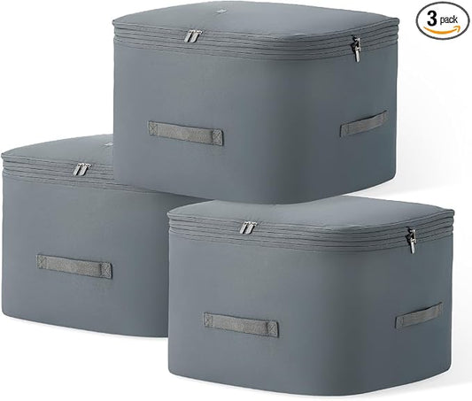 Eachy 3-Pack Comforter Storage Bag Blanket Storage Bags, 136L Compression Storage Bags for Blanket Comforter, Ultra Space Saving Self Compression Organizer by EACHY