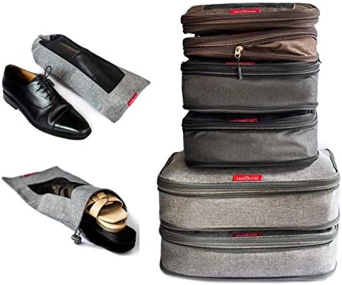 LeanTravel Bundle Compression Packing Cubes Set of 6 Grey-Black-Brown Color + Shoe bags for Travel Set of 6 Grey Color - Image 2