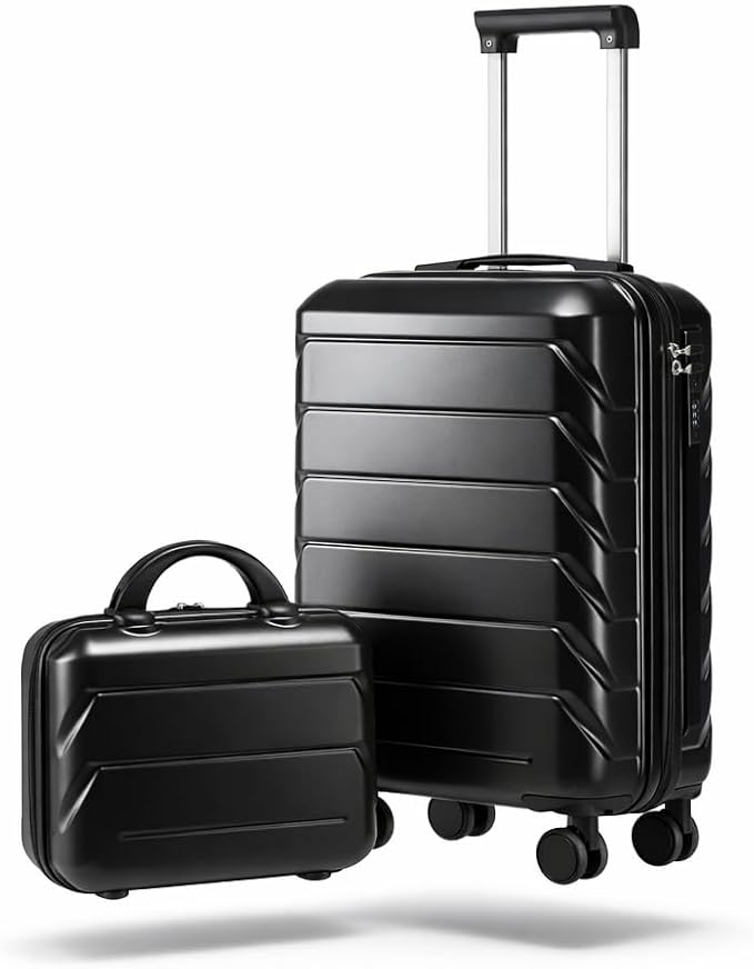 Gradient Color Suitcase 2-Piece Set, 20" Rotating Wheel Suitcase with 14" Cosmetic Case, Lightweight Durable Hardshell Luggage with 360° Spinner Wheels for Travel, Women & Girls (Black-1) by Unknown