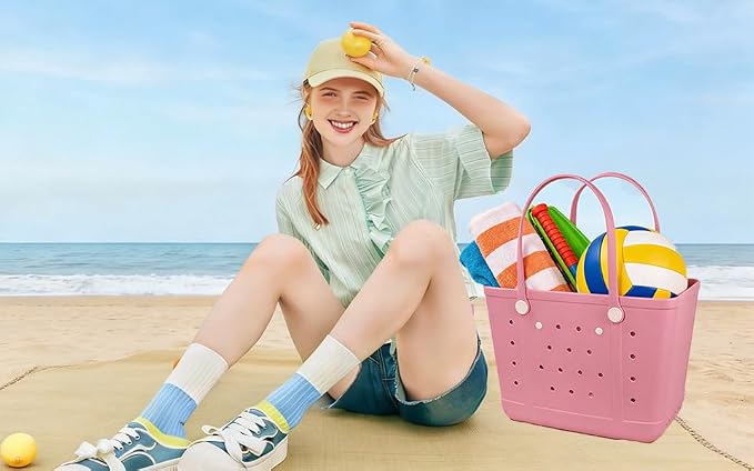 Rubber Beach Bag for Women, Waterproof Travel Tote Bags for Beach | Waterproof Sand-proof Tote Bags with Zipper Pocket, Durable Lightweigh Tote Bag for Outdoor - Image 8