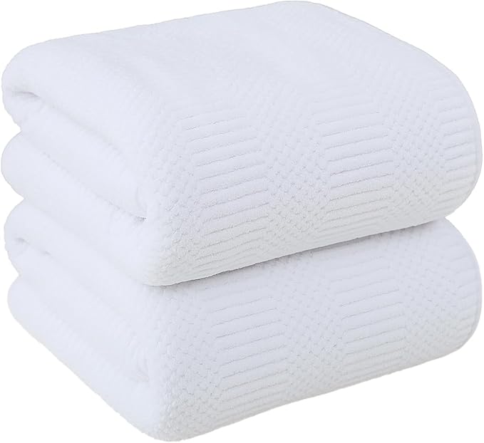 JML Bath Towels Set, Large Microfiber Body Towel for Adult, 2 Pack, 30" x 60", Oversized, Soft, Super Absorbent, Fast Drying, Use for Sport, Fitness, Yoga, Fleece Diamond Cross Grid White by JML