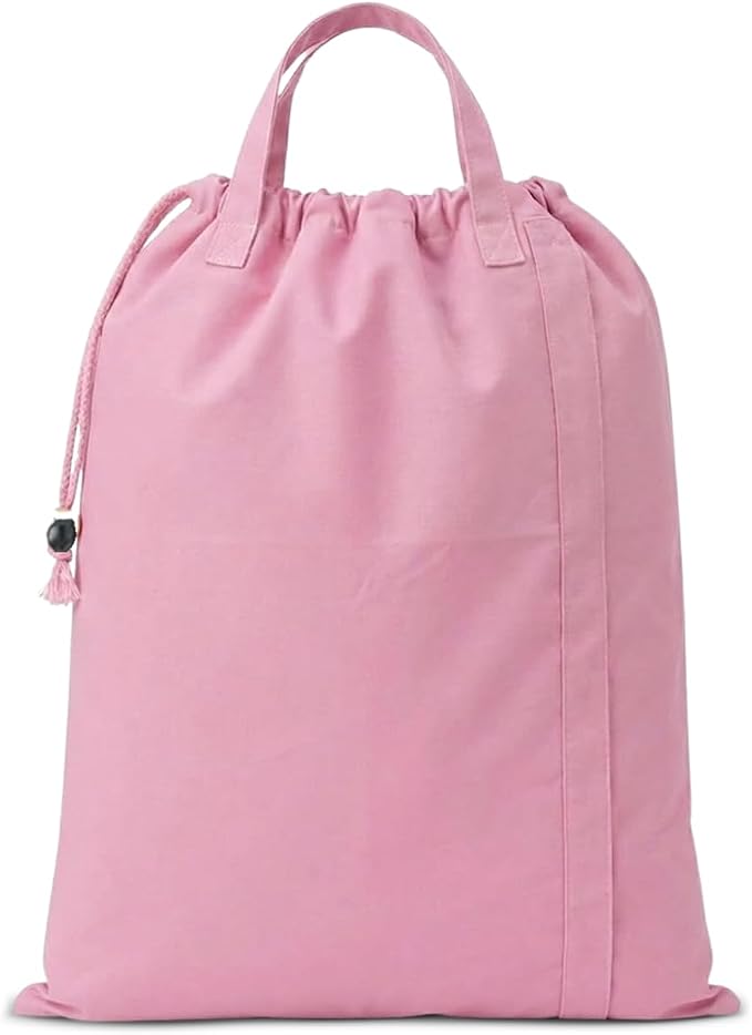 LFH Home Large Premium 1pack Cotton Rich Canvas Laundry Bag with Drawstring and Handles Heavy Duty, Multi-Use, Washable for Home, Travel, College or Storage 18x26 -Pink by LFHHomePrivateLimited