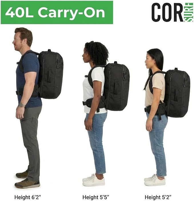 COR Surf Carry On Travel Backpack Bundle | Island Hopper Travel Backpack with Toiletry Bag and Compression Packing Cube Set (40L, Navy Blue) - Image 8