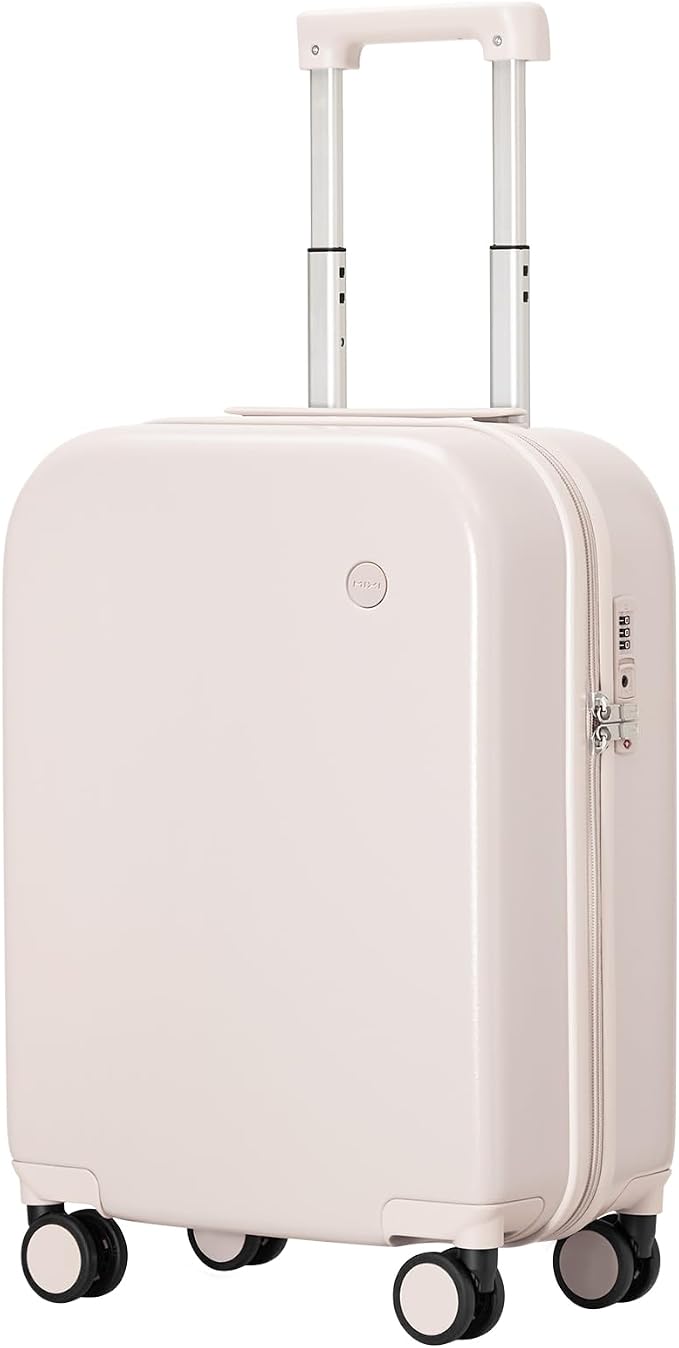 mixi Carry on Luggage, 20'' Suitcase Spinner Wheels Luggage Hardshell Lightweight Rolling Suitcases PC with Cover & TSA Lock for Business Travel, Off White（Slight Pink） by MIXI