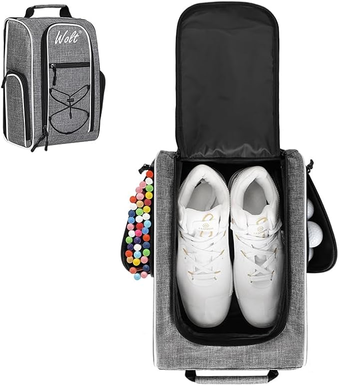Wolt Golf Shoe Bag - Sports & Travel Shoes Carrier Bags with Ventilation & Double Outside Accessory Pocket for Socks, Tees, Golf Balls, Etc. for Women and Men (Grey) by WOLT