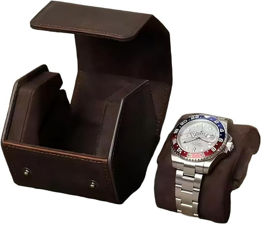 Genuine Leather Watch Roll Travel Case, Vintage Full Grain Leather Hexagon Watches Storage Organizer with Display Removable Pillows & Solid Dividers for Home Storage &Display (1 Slot) by UPRESYE