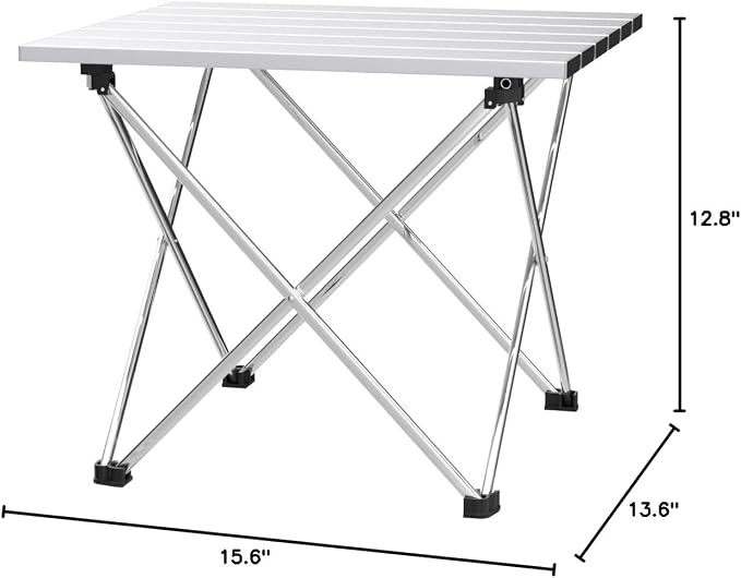 Grope Small Folding Camping Table with Aluminum Table Top, Beach Table for Sand with Carrying Bag,Prefect for Outdoor, Picnic, BBQ, Cooking, Festival (Silver-S) - Image 2