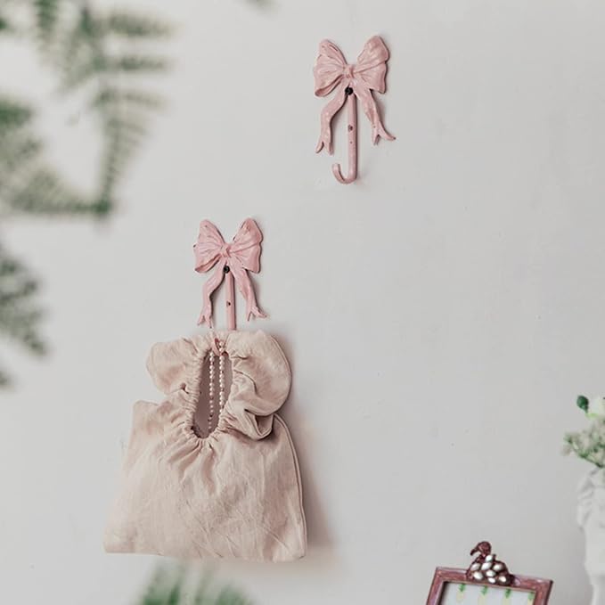 Shabby Chic Large Wall Mounted Bow Coat Hook,Decorative Pink Wall Hook for Scarf, Bag, Towel, Hat etc for Living Room Kitchen Bathroom Office Pack of 3 - Image 6