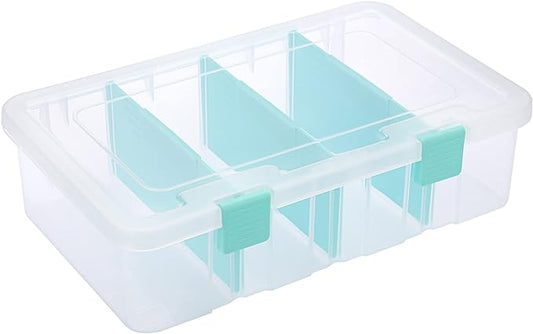 BTSKY Clear Plastic Dividing Storage Box with 4 Compartments Adjustable Storage Bin with Lid Plastic Craft Storage Container Multipurpose Sewing Box Art Supply Organizer, 13.3x8.1x3.4 Inches by BTSKY