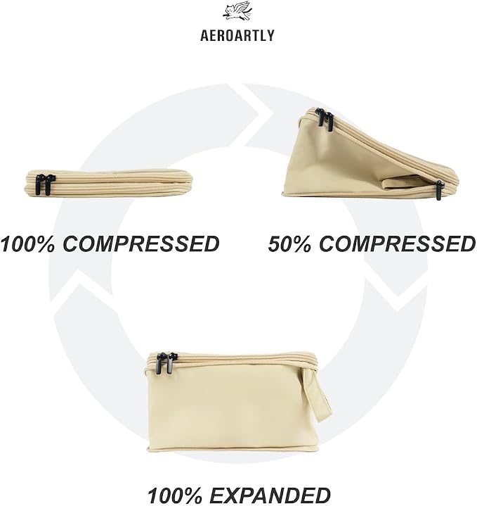 Compression Packing Cubes for Travel, Carry On Suitcase Organizer, Travel Essentials for Women and Men, Travel Bags for AEROARTLY Luggage, Holiday & Birthday Gifts Bags (4PC Set, Beige) - Image 4