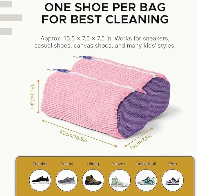 Shoe Washing Machine Bag (4 Pack), Shoe Bag for Washing Machine with Microfiber Scrub Fibers, Self-Locking Zipper Protection, 4 Adjustable Shoe Trees, Sneaker Laundry Bag for Washer and Dryer - Image 2