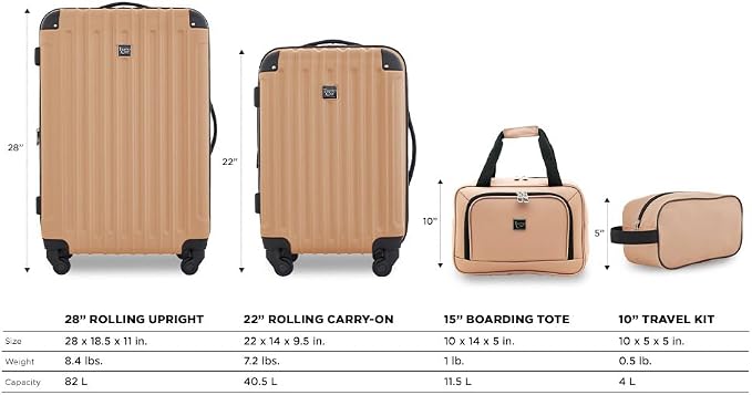 Travelers Club Midtown Hardside 4-Piece Luggage Travel Set, Tan - Image 2