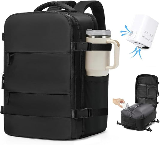 VGCUB Vacuum Backpack Travel with Pump Compression Carry On Bag,Space Saver,Mochila de Viaje Compresión al Vacío Airline Approved Personal Item Vacuum System 18x14x8,Airport Vacpack Daypack Men Women by VGCUB