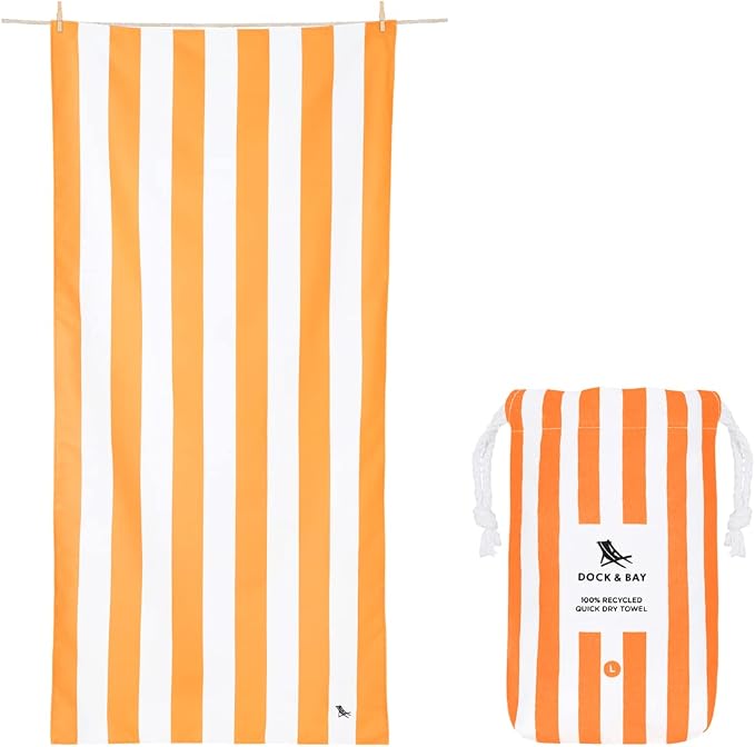 Dock & Bay Beach Towel - Quick Dry, Sand Free - Compact, Lightweight - 100% Recycled - Includes Bag - Cabana - Ipanema Orange - Extra Large (200x90cm, 78x35) by DockBay
