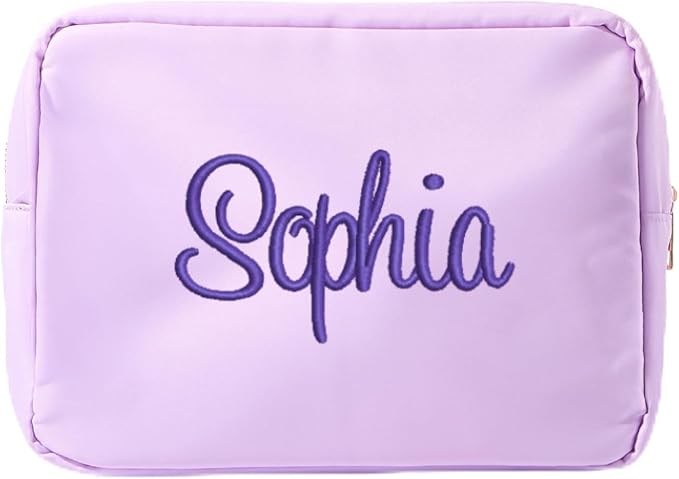 Personalized Nylon Pouch - Large Embroidered Essentials Bag for Women, Makeup, Toiletries, or Travel Organizer, Custom Monogram Gift, Carryall, Mom Bag, Tech Pouch (Lilac, XL) by Sprinkled+With+Pink