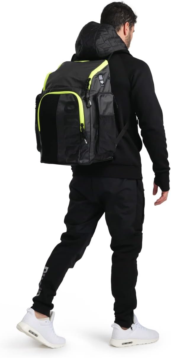 ARENA Spiky III Backpack 45 Swimming Athlete Sports Gym Rucksack Large Training Gear Equipment Swim Bag for Men and Women, 45 Liters, Dark Smoke/Neon Yellow - Image 8