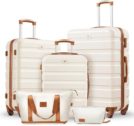 Suitour Luggage Sets 5 Piece, 20, 24, 28 inch Hardside Carry-on and Checked Suitcase Set with Expandable Travel Duffle Bag Sets（Beige Tan） by Suitour