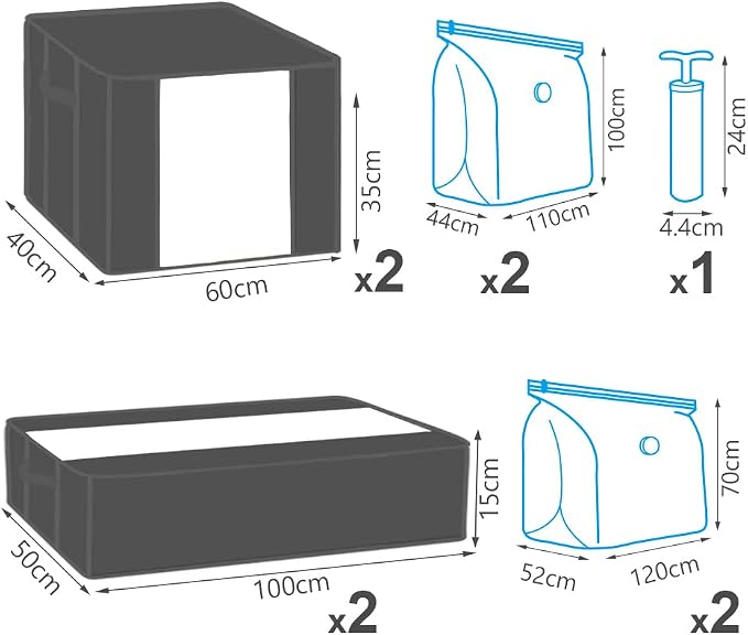 VOUNOT Set of 9 Clothes Storage Bag with Large Capacity Vacuum Bag 3 Foldabale EDENOO Storage bag with Reinforced Handle 3 Vacuum Bags with Hand Pump for Bedding and Clothes - Image 2