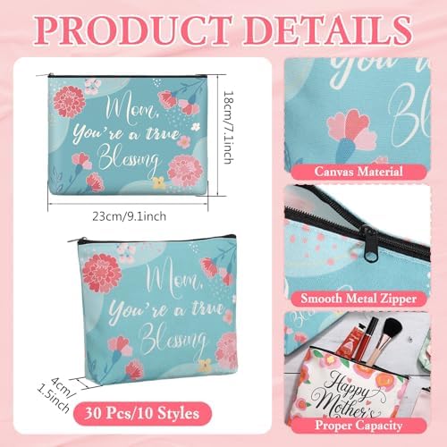 Landical 30 Stes Mother's Day Gifts Bulk, Canvas Makeup Bags with Compact Mirrors Cosmetic Bags Gifts for Women, Thank You Travel Toiletry Pouch Bulk Mom Gift for Coworker, Mothers Day Party Favors - Image 3