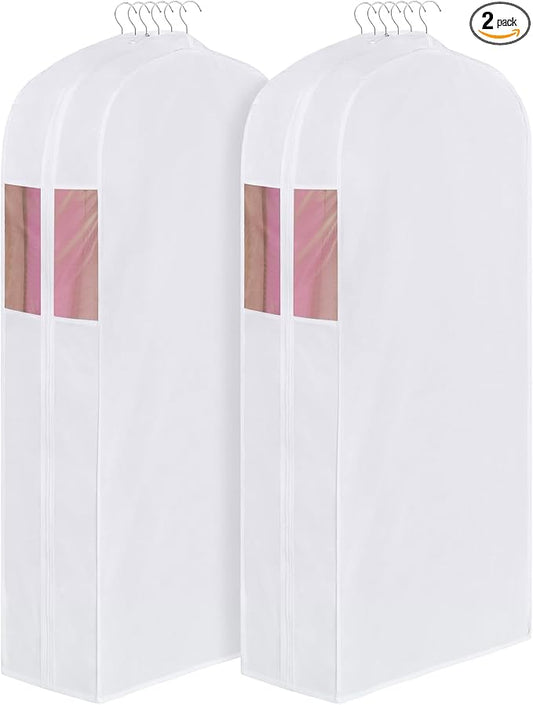 Univivi Premium Cotton Garment Bags for Hanging Clothes and Storage, 60 Inch Washable Dress Bags for Gowns Long, Full Zipper Dust Cover with Extra Large 10" Gusset & Clear Window - 2 Pack by Univivi