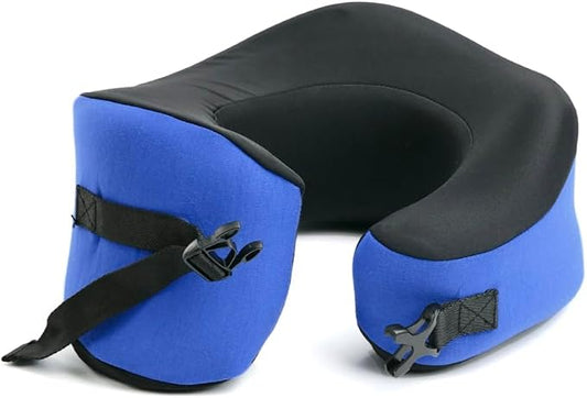 C CUSHION LAB Travel Pillow, Award-Winning Patented Ergonomic Design for Chin & Neck Support Memory Foam Neck Pillow, Compact Airplane Pillow for Traveling, Flight, Car (Cobalt Blue, Large) by CUSHIONLAB
