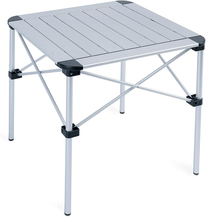 iClimb Lightweight Stable Alu. Folding Square Table Roll Up Top with Carry Bag for Camping Picnic Backyards BBQ Camp Kitchen (Silver, M) by iClimb