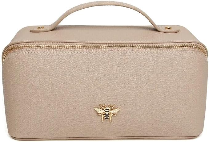 Luxury Beauty Case by Alice Wheeler London Train Case Vanity Toiletry Bag Make-Up Case for Ladies 3 Different Sizes !, Stone, M, Cosmetic Bag by Alice+Wheeler
