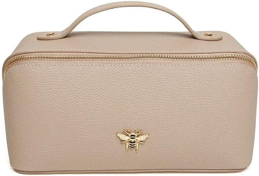 Luxury Beauty Case by Alice Wheeler London Train Case Vanity Toiletry Bag Make-Up Case for Ladies 3 Different Sizes !, Stone, M, Cosmetic Bag by Alice+Wheeler