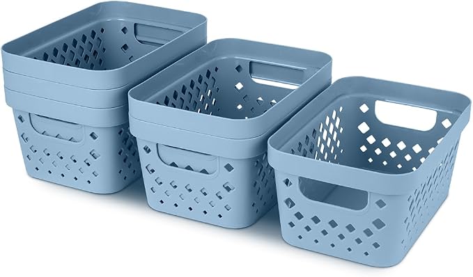 Glad Plastic Baskets for Organizing, Set of 6 | Pantry Storage for Under Counter, Linen Closet, and Bathroom | Nesting Shelf Bins with Handles, 1 Gallon, Marina Blue - Image 6