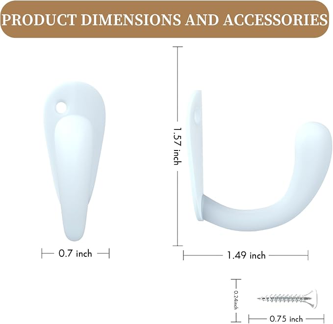 CBWLWJ 32 Pack Coat Hooks Wall Mounted Single Prong Robe Wall Hooks for Hanging Towel Hooks for Living Room, Bathroom, Kitchen, Bedroom for Coat, Bag, Scarf, Towel, Hat, Key, Cup (White) - Image 2