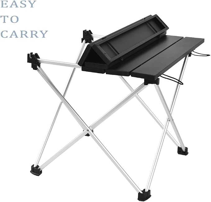 Grope Portable Camping Table with Aluminum Table Top, Folding Beach Table Easy to Carry, Prefect for Outdoor, Picnic, BBQ, Cooking, Festival, Beach, Home Use (Black-S) - Image 7