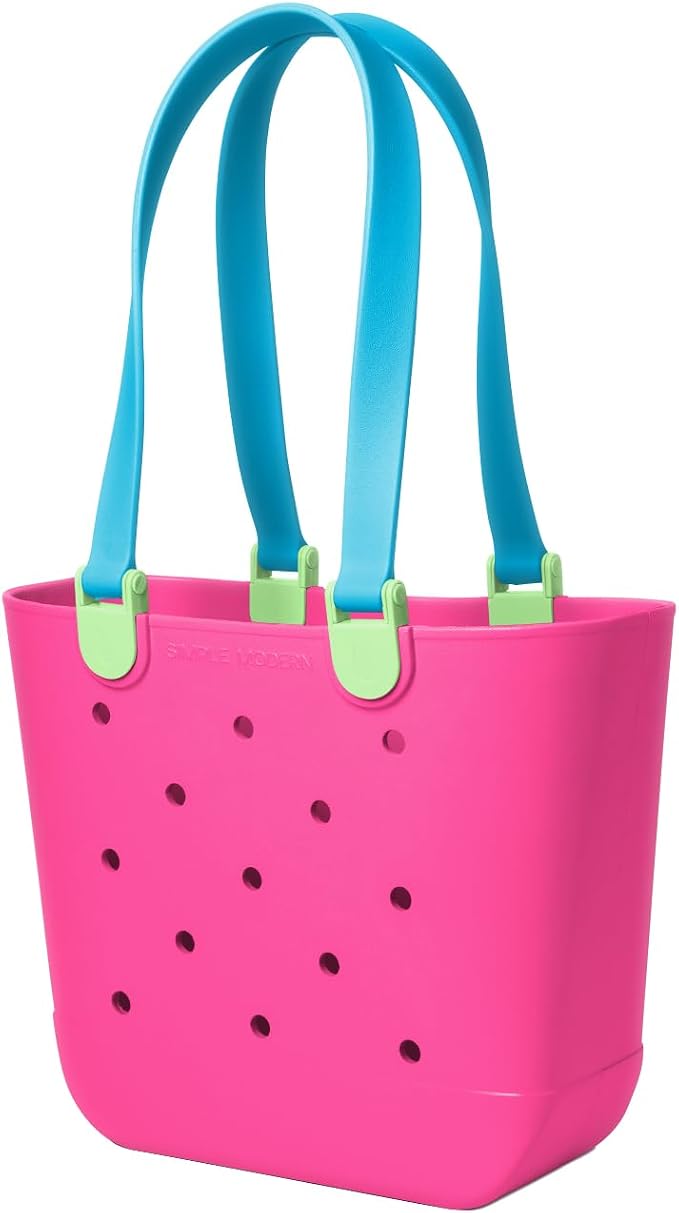 Simple Modern Medium Beach Bag | Waterproof Getaway Rubber Tote with Zipper Pocket for Travel, Pool, Boat, Groceries, Sports | 80s Mix - Image 4
