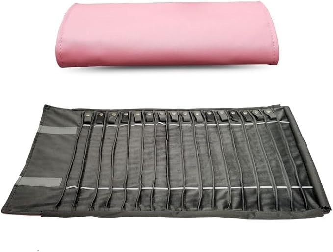 Travel Necklace Organizer, Tangle Free Jewelry Case, 16 Slots | Foldable,LightWeight Compact, Velvet Lining Jewelry Storage Bag for Chain Bracelet, Gift for Women Girls,Pink PU Gray Velvet - Image 2