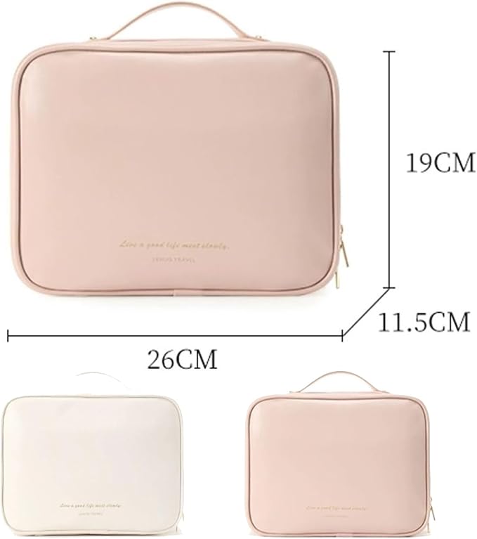 Multi-Compartment Toiletry Cosmetics Bag, Portable & Large Capacity Makeup Bag with Compartments, multi compartment toiletry Bag for Travel (Pink) - Image 6