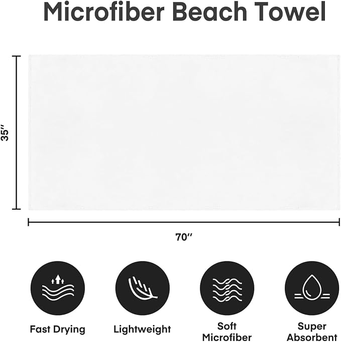 JML Microfiber Bath Towels, Bath Towel 2 Pack(35" x 70"), Oversized, Soft, Super Absorbent and Fast Drying, Multipurpose Use for Sports, Fitness, Yoga, Microfiber White - Image 2