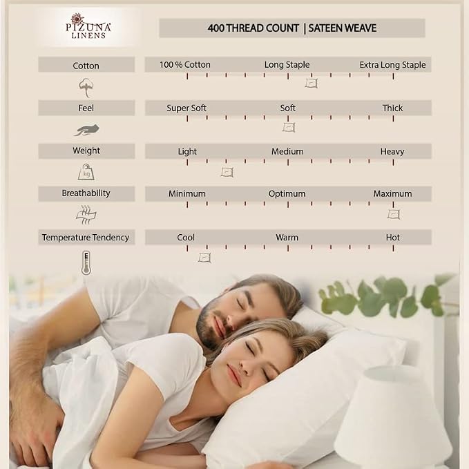 Pizuna 400 Thread Count Cotton Twin XL Flat Sheets Off White 1pc, 100% Long Staple Cotton, Soft Sateen Bed Flat Sheets with Stylish 4 Inch Hem (Off White 100% Cotton Flat Sheet Twin XL) - Image 4