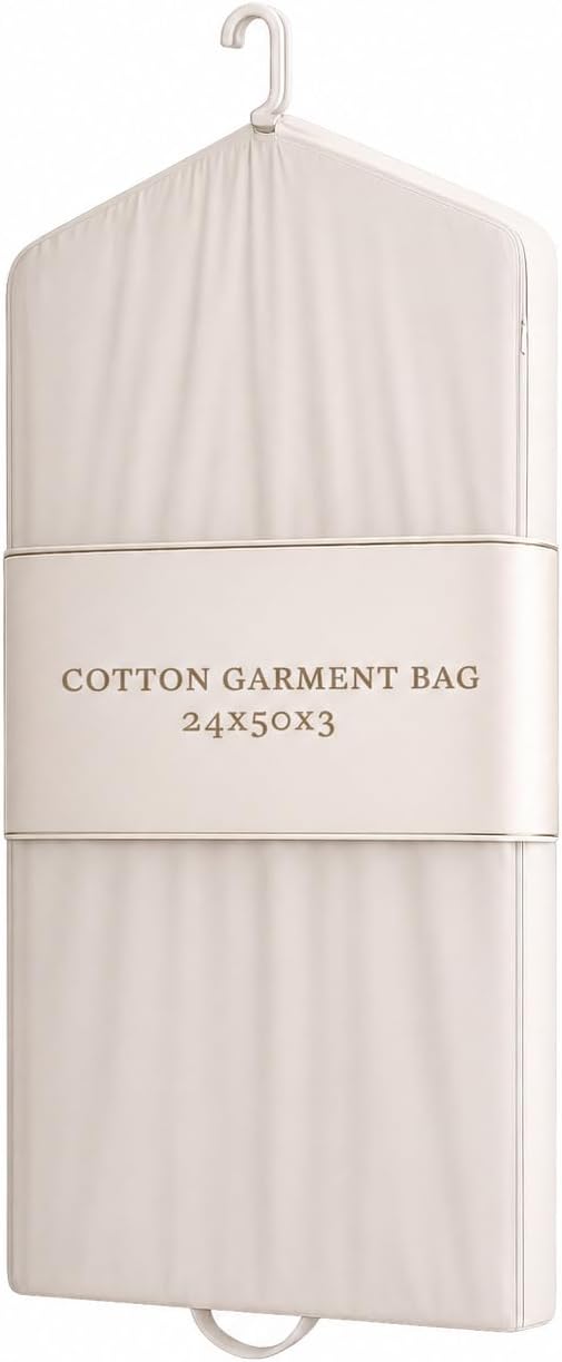 Luxury Cotton Garment Storage Bag, 24x50 Inch, Breathable Washable Reusable, for Hanging Clothes Short Dresses Jackets Suits, Fits 3 Hangers, Zipper Window (1, 24x50x3) by ForeverCotton