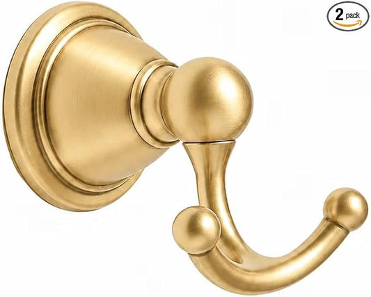 khtumeware 2 Pack Champagne Bronze Robe Hooks Wall-Mounted Heavy-Duty Towel Hooks, Zinc Alloy Bathroom Coat Hooks and Suitable for Hanging Towels, Bathrobes, Clothes, Hats and Bags. by khtumeware