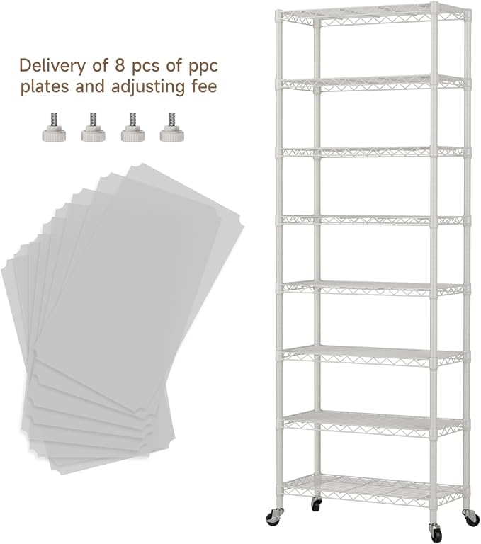 Golpart 8 Tier Shelves Storage Shelf Wire Closet Bathroom Organizers Metal Pantry Kitchen Garage Shelving Unit Laundry Room Organization Home Rack Net Basket Black with Wheels 12”D X 22”W X 74.2”H - Image 4