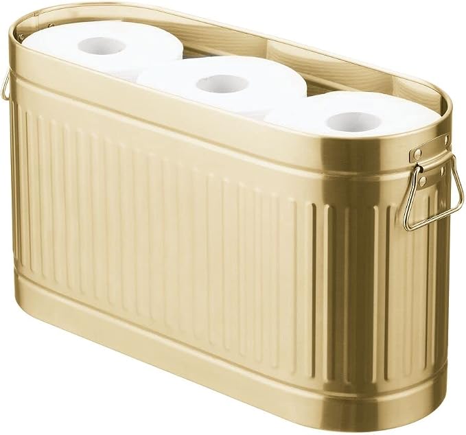 mDesign Large Steel Free Standing Toilet Paper Organizer, 6-Roll Tissue Storage Holder Container for Bathroom Floor, Fits Under Sink, Vanity, Shelf, In Cabinet, or Corner Oscar Collection - Soft Brass by mDesign