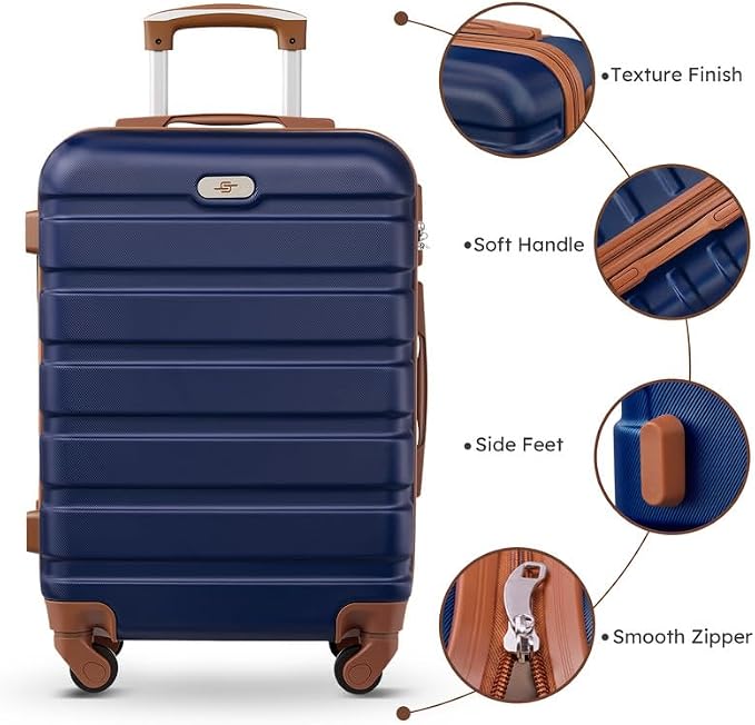 Suitour Luggage Sets 5 Piece, 20, 24, 28 inch Hardside Carry-on and Checked Suitcase Set with Expandable Travel Duffle Bag Sets（Navy Blue） - Image 6